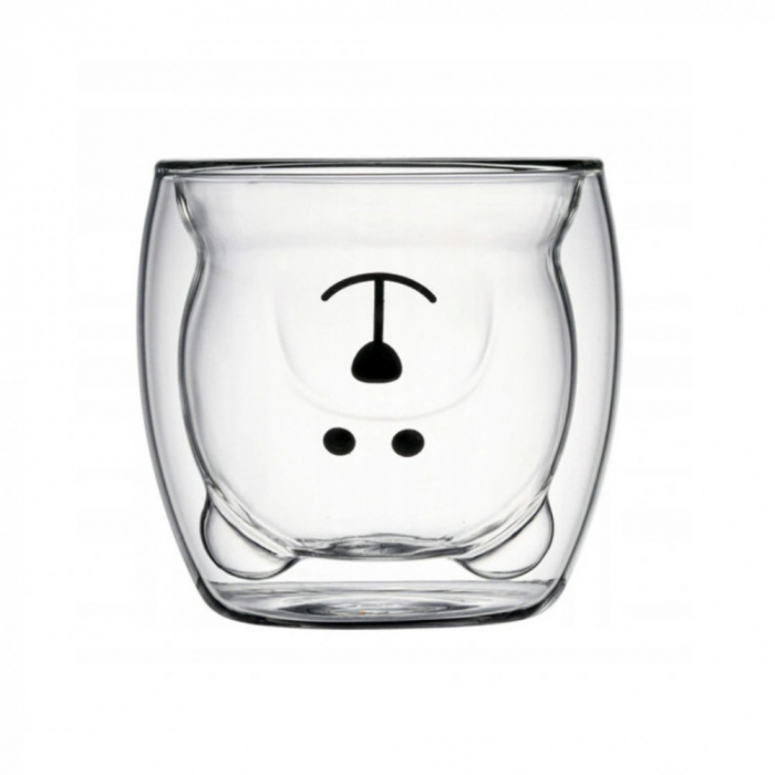 Set 2 cani, interior in forma de ursulet, din sticla cu pereti dubli, termorezistente, transparente, 200 ml, EC Design [2]