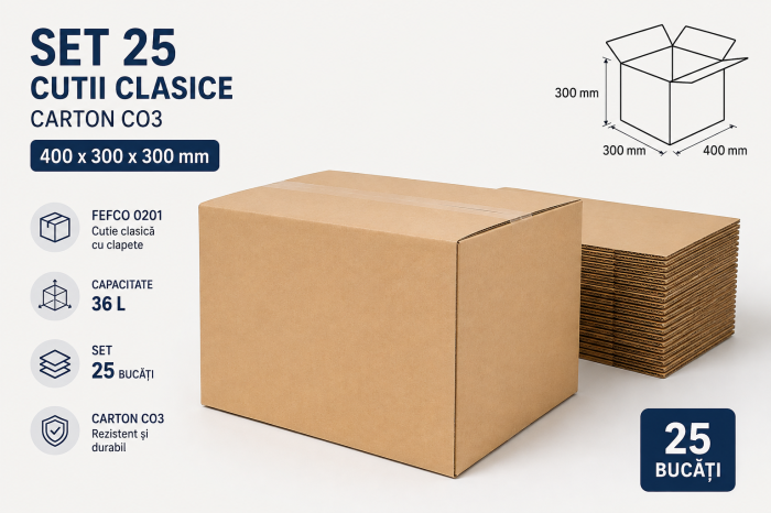 Set 25 cutii carton CO3, 400 x 300 x 300 mm, FEFCO 0201, volum 36 L [2]