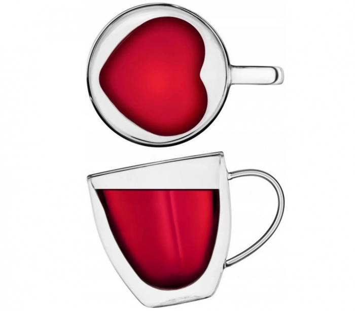 Set 6 cani, interior in forma de inima, din sticla cu pereti dubli, termorezistente, transparente, 240 ml, EC Design [2]