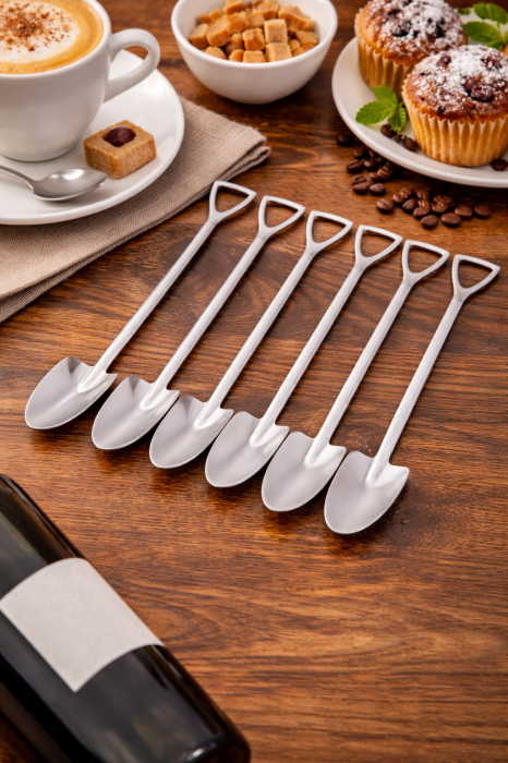 Set 6 Lingurite Inox tip Lopatica, Design Creativ cu Maner Deschizator, Rezistente si Elegante, Argintiu [2]