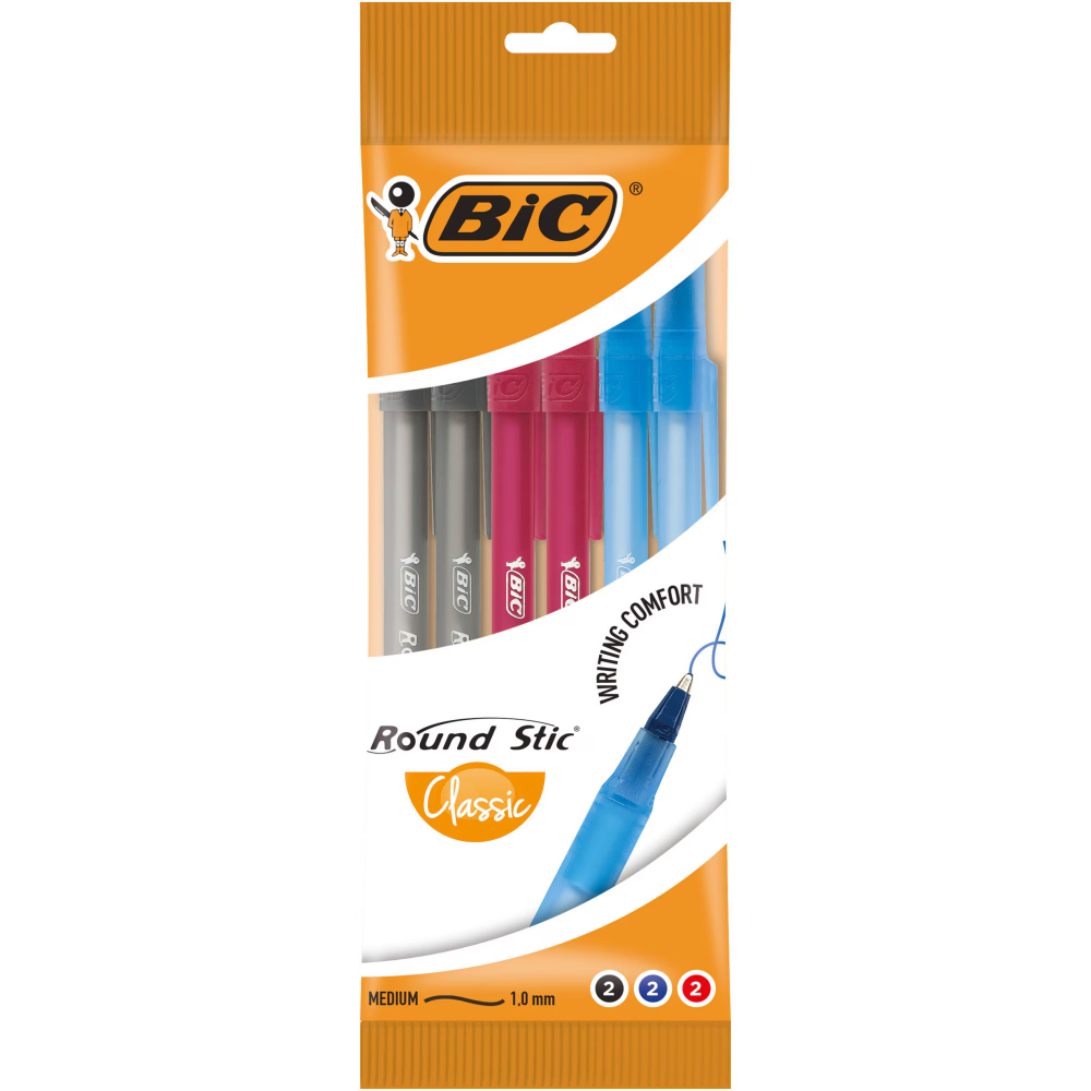 Set 6 Pixuri Round Stic Classic Asortate BIC - Diverse Culori, Scriere Comfortabila si Fluida [1]