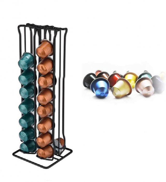 Suport pentru capsule Nespresso, 32 de capsule, Inox, Negru [2]