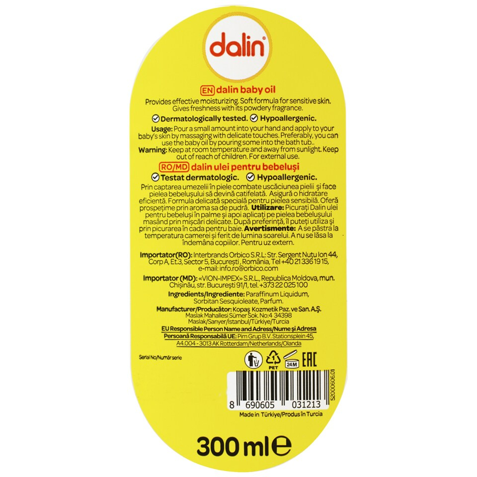 Ulei pentru Bebe Hidratare, 300 ml, Dalin [2]