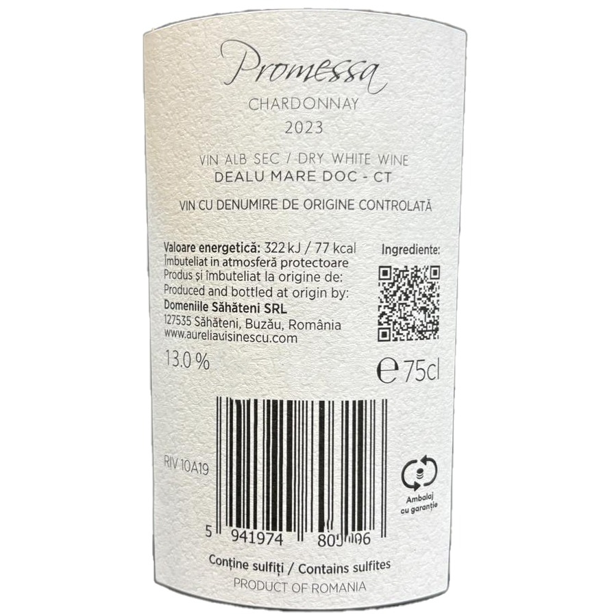 Vin Alb Aurelia Visinescu Promessa, Chardonnay, Sec, Domeniile Sahateni, 0.75 l-Vivomarket.ro [2]