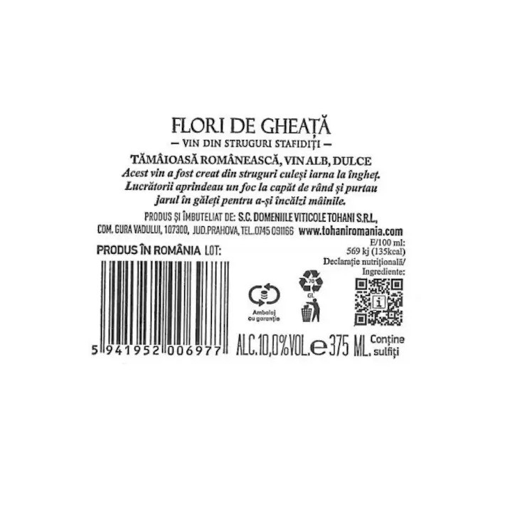 Vin Alb, Dulce, Flori de gheata, Tamaioasa Romaneasca,Tohani , 0.375 l-Vivomarket.ro [2]