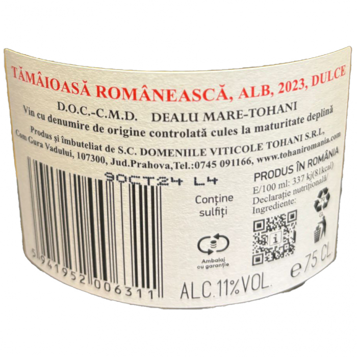 Vin Alb Dulce Tamaioasa Romaneasca, Mosia de la Tohani, 0.75 l [2]