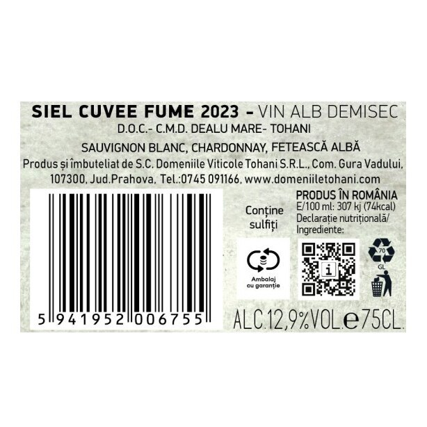 Vin Alb Tohani Siel Fume, Demisec, 0.75l [2]