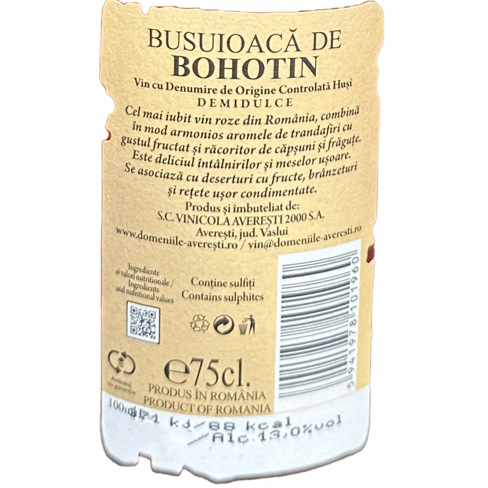 Vin Rose, Busuioaca de Bohotin, Demidulce, DOC, Domeniile Averesti, Podgoria Husi. 0.75 l [2]