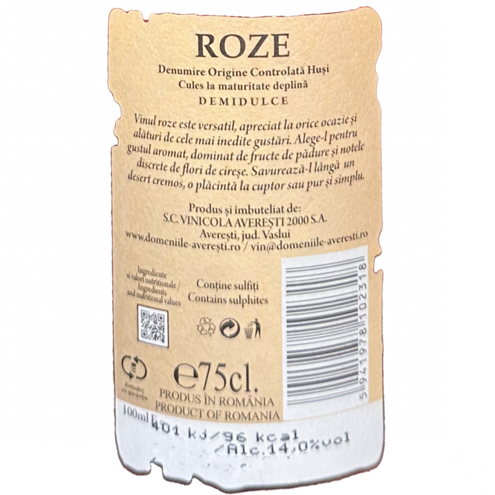 Vin Rose, Demidulce, DOC, Domeniile Averesti, Podgoria Husi. 0.75 l [2]