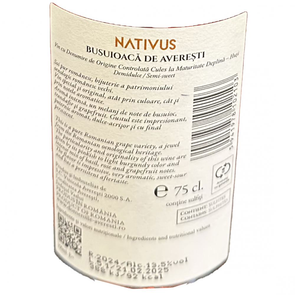 Vin Rose Domeniile Averesti-Nativus, Busuioaca de Averesti, D.O.C, Demidulce, 0.75l [2]