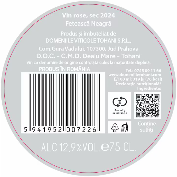Vin Rose Feteasca de Tohani, Sec, 0.75l [2]