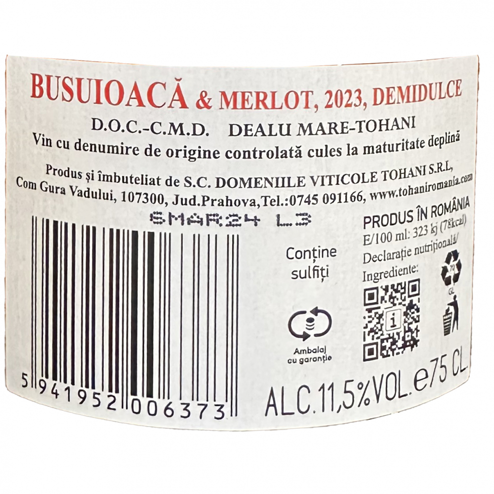 Vin Rose Mosia de la Tohani, Demidulce, 0.75l [2]