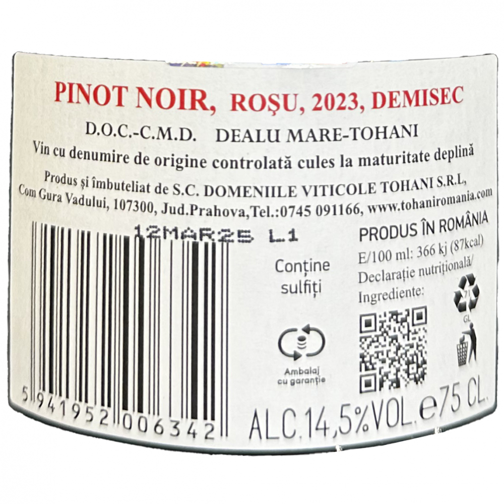 Vin Rosu, Demisec, Pinot Noir, Mosia Tohani, 0.75 l [2]