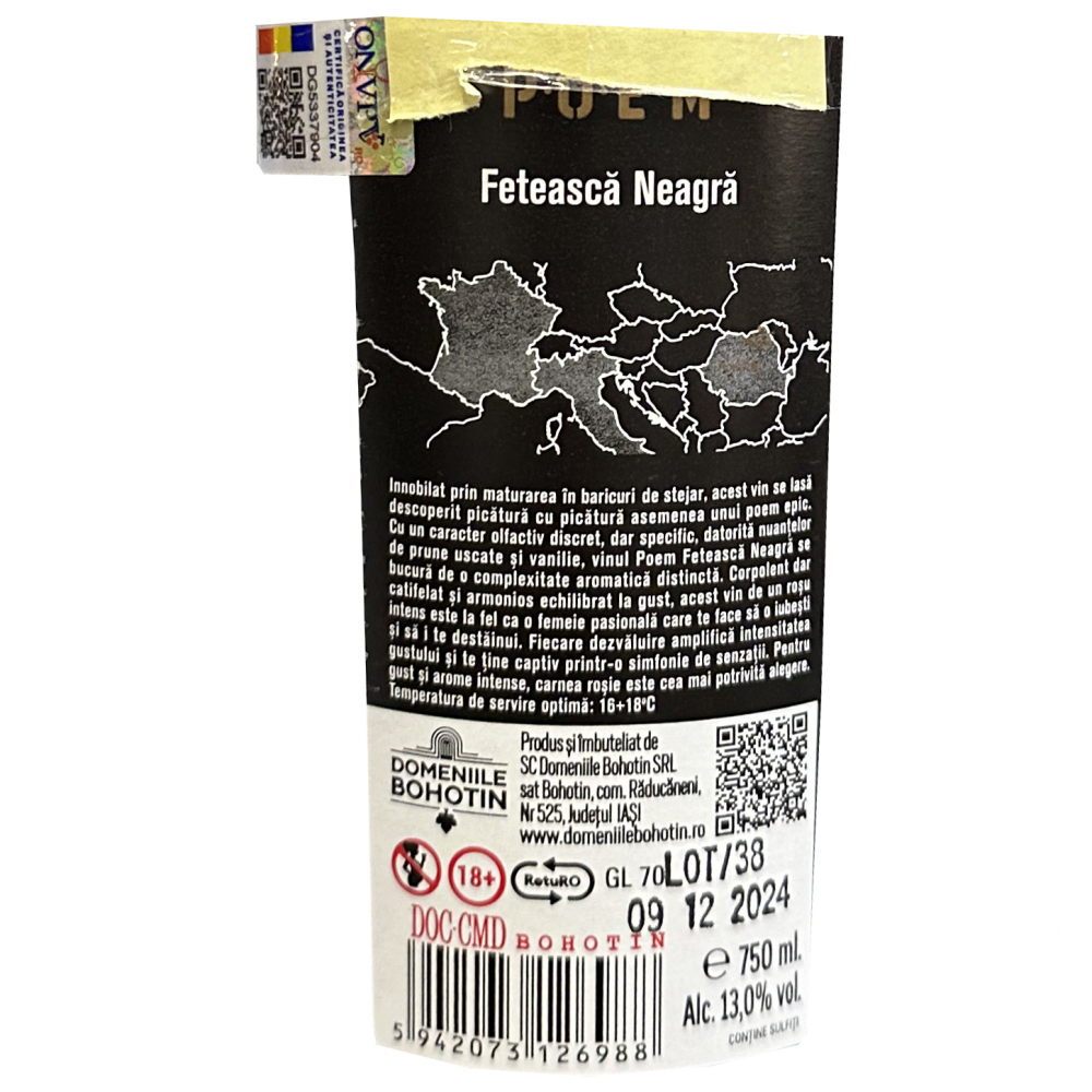 Vin rosu sec Domeniile Bohotin Poem Feteasca Neagra, 0.75L [2]