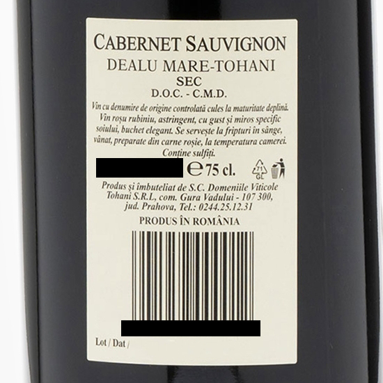 Vin Rosu Sec, Varietal, Cabernet Sauvignon, Domeniile Tohani, 0.75 l [2]