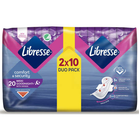 Igiena intima - Absorbante Libresse Maxi Goodnight Duo, 20 bucati