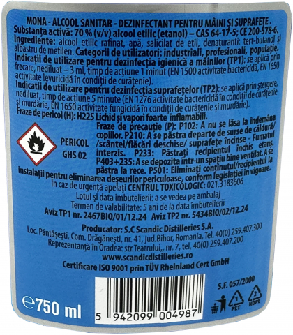 Pachet 8 x Alcool sanitar Mona 750 ml cu pulverizator, culoare albastru, 70% | Vivomarket.ro [5]