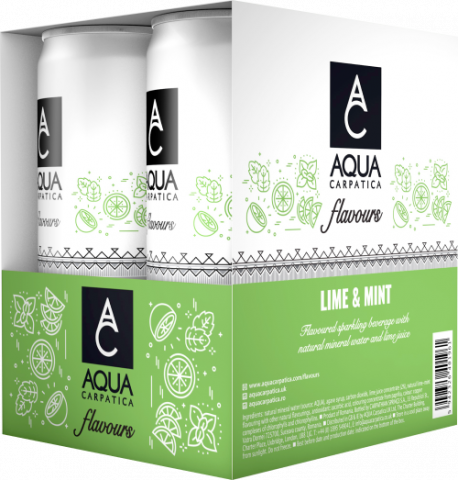 Bauturi - Apa minerala cu aroma de lamaie verde si menta, 4 x 0.33l, Aqua Carpatica