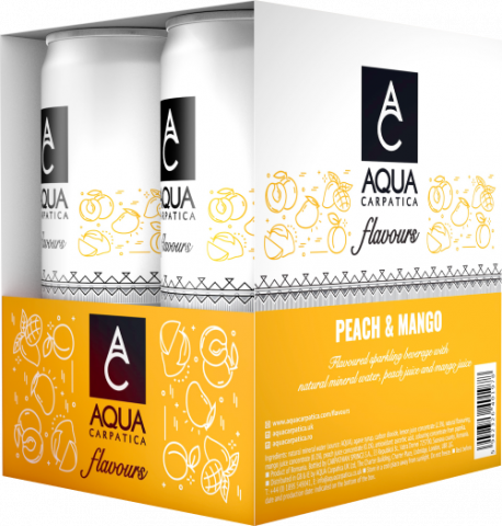 Bauturi - Apa minerala cu aroma de Piersica si Mango, 4 x 0.33l, Aqua Carpatica