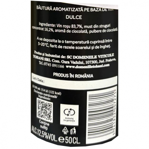 Bautura Aromatizata Pe Baza De Vin, Tohani Wine Chocolate Sweet Rosu, 12.5%, 0.5 L -Vivomarket.ro [1]