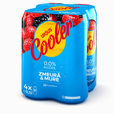 Noutati! - Bere blonda fara alcool cu aroma de Zmeura si Mure, Ursus Cooler, 4 x 0.5 l