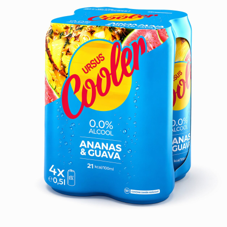 Noutati! - Bere blonda fara alcool cu aroma de Ananas si Guava, Ursus Cooler, 4 x 0.5 l
