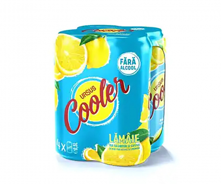Beri - Bere blonda fara alcool cu aroma de lamaie Ursus Cooler, 4x 0.5 l