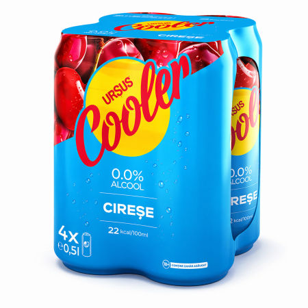 Noutati! - Bere blonda fara alcool cu aroma de Cirese, Ursus Cooler, 4 x 0.5 l