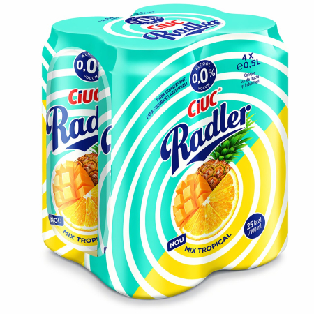 Noutati! - Bere Ciuc Radler, Mix Tropical, doza, 0% alcool, 4 x 0.5 l