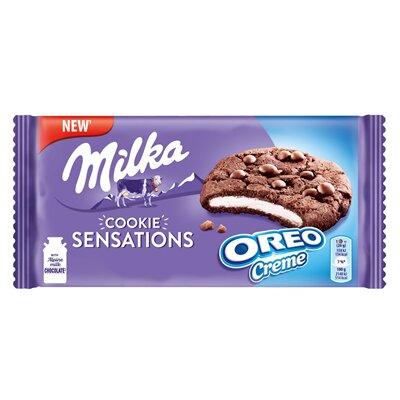 Dulciuri - Biscuiti cu crema Oreo, Milka Cookies Sensations, 156 g-Vivomarket.ro