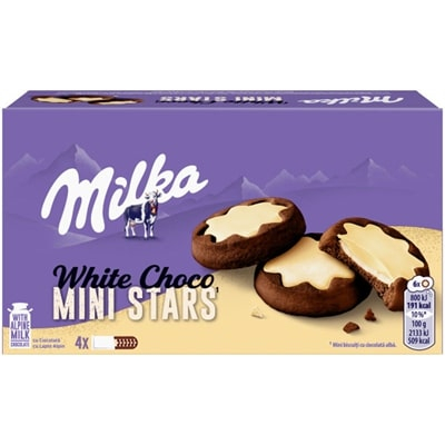 Produse Horeca - Biscuiti White Choco, Mini Stars, Milka, 150 g-Vivomarket.ro