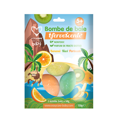 Sapun & Gel de dus copii - Bombe de Baie Fructe Exotice, pentru copii, 3 x 50 g, Easycare Baby