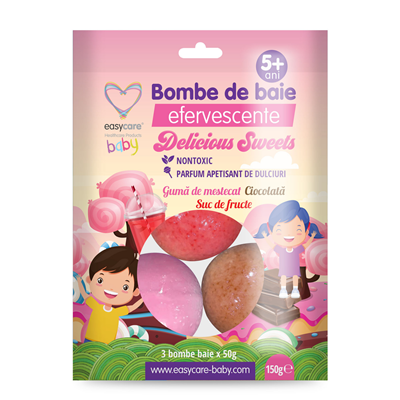 Sapun & Gel de dus copii - Bombe de Baie Delicious Sweets, pentru copii, 3 x 50 g, Easycare Baby