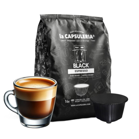 Cafea - Cafea Black Espresso, 16 capsule compatibile Nescafe Dolce Gusto, La Capsuleria