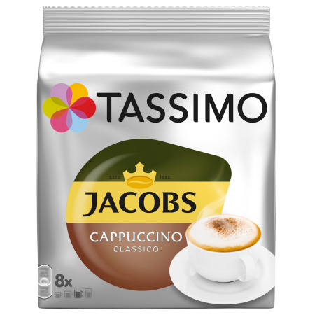 Cafea - Cafea capsule, Jacobs Tassimo Cappuccino, 8 buc x 190 ml, 8 capsule specialitate cafea + 8 capsule lapte, 260 g