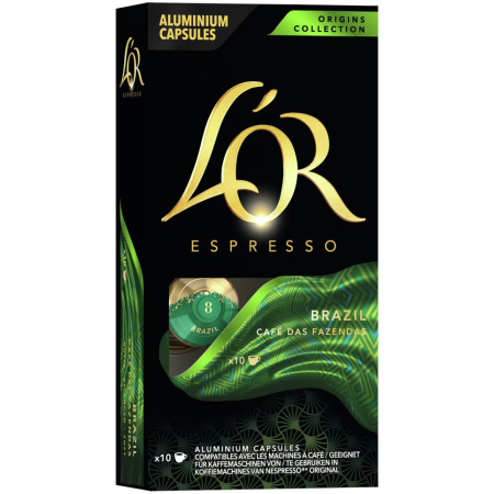 Bacanie - Cafea capsule, L'OR Espresso Brazil, 10 bauturi x 40 ml, 10 capsule compatibile cu Nespresso Original, 52 g-Vivomarket.ro