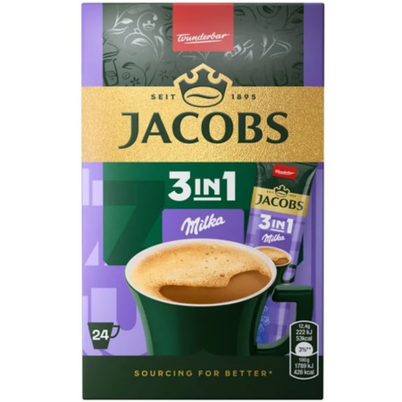 Cafea - Cafea solubila 3 in 1, Plicuri, Jacobs Milka, 24 x 12.4 g