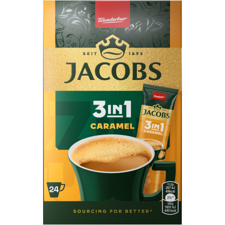 Cafea - Cafea solubila Jacobs 3 in 1 Plicuri Caramel, 24 plicuri x 11,2 g