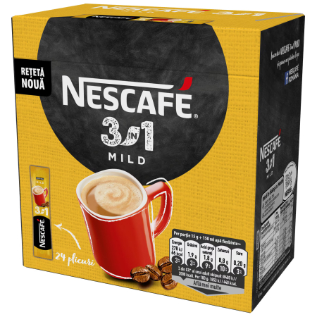 Cafea - Cafea solubila, Nescafe 3 in 1 Mild, 24 plicuri x 15g