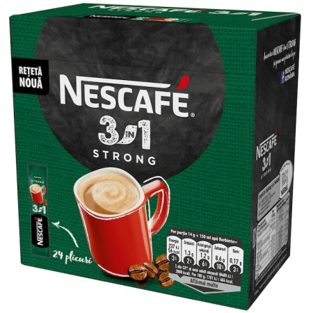 Cafea - Cafea solubila, Nescafe 3 in 1 Strong, 24 plicuri x 14 g
