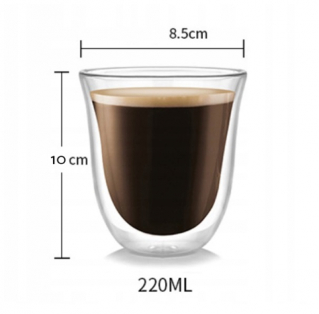 Cana din sticla borosilicata cu pereti dubli, termorezistente, 220 ml, transparenta, Modesto [1]