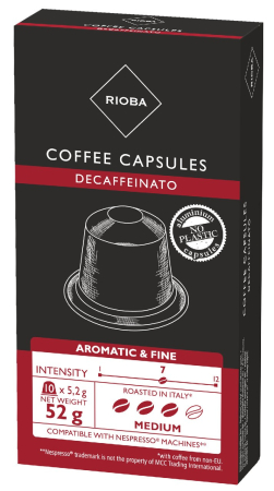 Bacanie - Capsule cafea Decaffeinato, Compatibile Nespresso, Rioba, 10 capsule