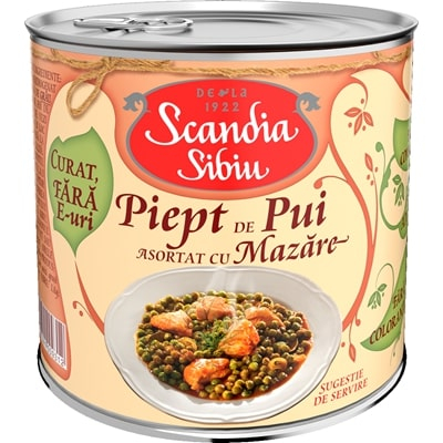 Bacanie - Piept de pui asortat cu mazare, Scandia Sibiu, 400 g-Vivomarket.ro