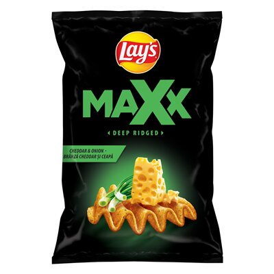 Produse alimentare/Bacanie - Chipsuri din Cartofi cu Cheddar si Ceapa, Lay's Maxx, 115 g