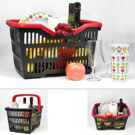 Cos de cumparaturi cu 2 manere, 31x25x23cm, Negru/Rosu [2]