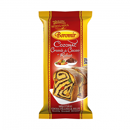 Dulciuri - Cozonac cu Crema de Cacao si Rahat, 500 g, Boromir