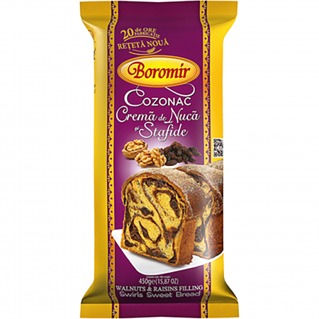 Dulciuri - Cozonac cu Nuca si Stafide, 450 g, Boromir
