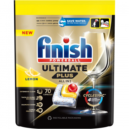 Detergent vase - Detergent capsule pentru masina de spalat vase Finish Ultimate Plus cu Lamaie, 70 spalari
