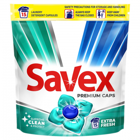 Curatenie & Intretinere - Detergent Capsule Savex Super Caps Extra Fresh, 15 Capsule