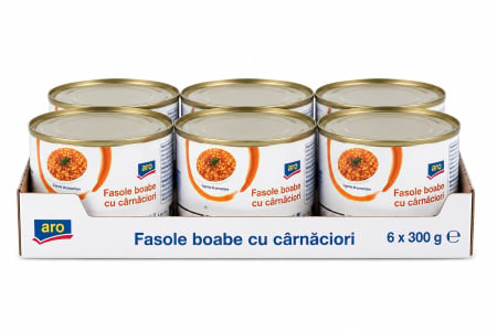 Conserve - Fasole Boabe cu Carnaciori, Aro, 6 x 300 g-Vivomarket.ro
